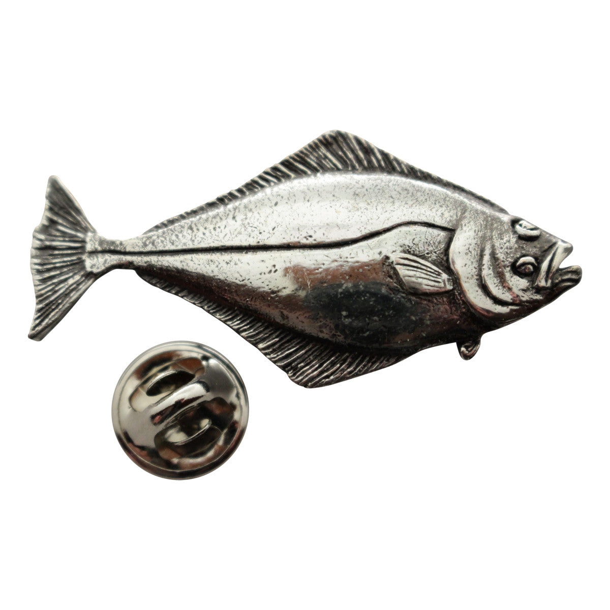 Halibut Pin ~ Antiqued Pewter ~ Lapel Pin ~ Sarah's Treats & Treasures